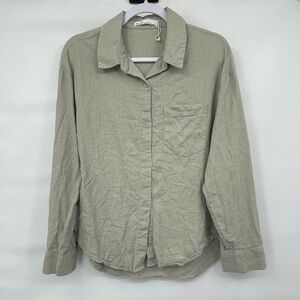 Oak + Fort linen blend tan button up long sleeve top